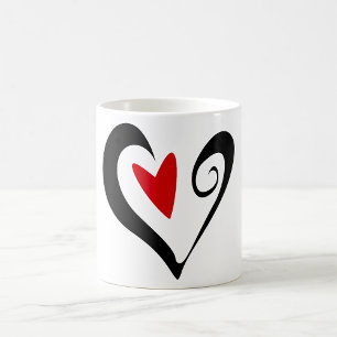 Rood en Zwart Abstract Hart Moderne Romantiek Koffiemok