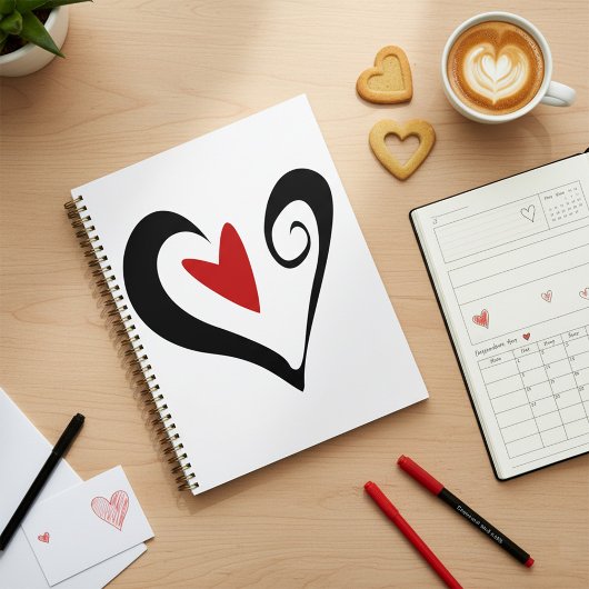 Rood en Zwart Abstract Hart Moderne Romantiek Planner