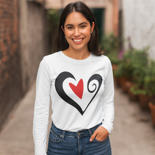Rood en Zwart Abstract Hart Moderne Romantiek T-shirt