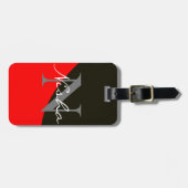 Rood en Zwart Abstract Monogram Bagagelabel (Voorkant horizontaal)