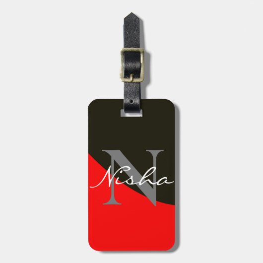 Rood en Zwart Abstract Monogram Bagagelabel (Voorkant verticaal)