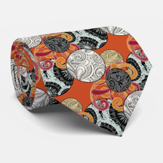 Rood en zwart Abstract Retro Wervelpatroon Stropdas (Opgerold)