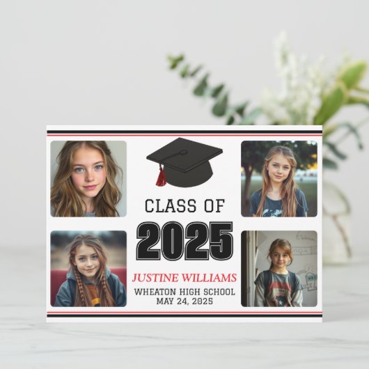 Rood en zwart Afstuderen Aankondiging (Staand voorkant)