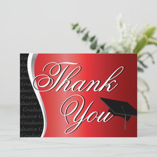 Rood en zwart Afstuderen Hartelijk dank Bedankkaart (Staand voorkant)