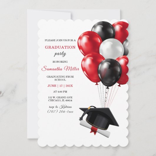 Rood en Zwart Afstuderen Sjabloon Kaart (Voorkant)