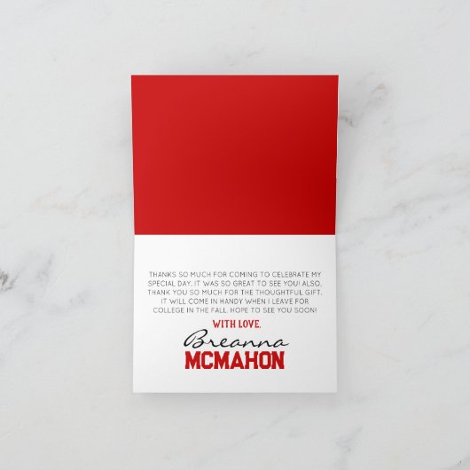 Rood en Zwart Afstuderen Vouwen Bedankkaart (Binnen)
