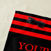 Rood en zwart ankertouw gepersonaliseerd strandlaken (In situ)