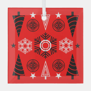 Rood en zwart Art Nouveau Kerstmis Glas Ornament