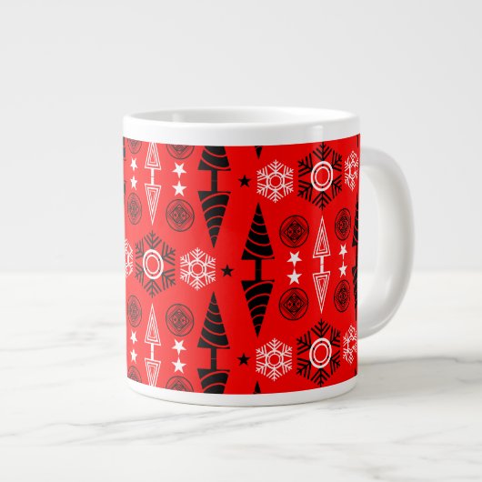 Rood en zwart Art Nouveau Kerstmis Grote Koffiekop (Voorkant rechts)