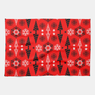 Rood en zwart Art Nouveau Kerstmis Theedoek