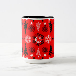 Rood en zwart Art Nouveau Kerstmis Tweekleurige Koffiemok