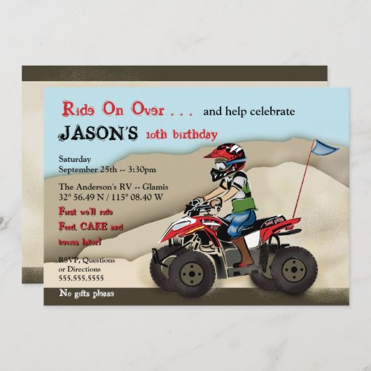 Rood en zwart ATV Kind Kaart (Voorkant / Achterkant)