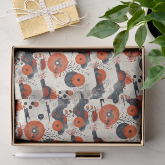 Rood en Zwart Aziatisch Tissuepapier (Geschenk)