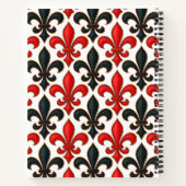 Rood en Zwart Barok Fleur-de-lis Patroon Ontwerp  Notitieboek (Achterkant)