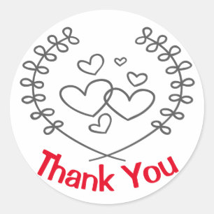 Rood en Zwart Bedankt Laurierkrans Hartjes Liefde Ronde Sticker