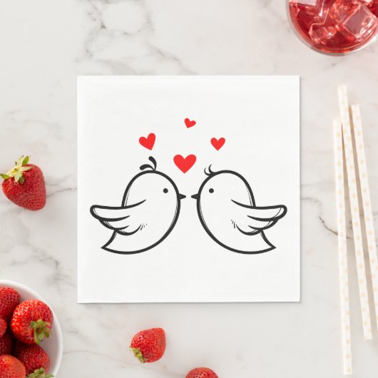 Rood en zwart Bedankt Lovebirds Wedding Party Servet (Insitu)