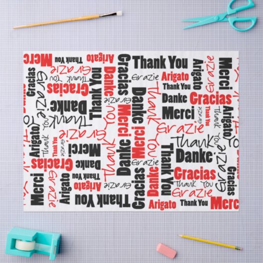 Rood en zwart BEDANKT Word Collage Tissuepapier (Craft)
