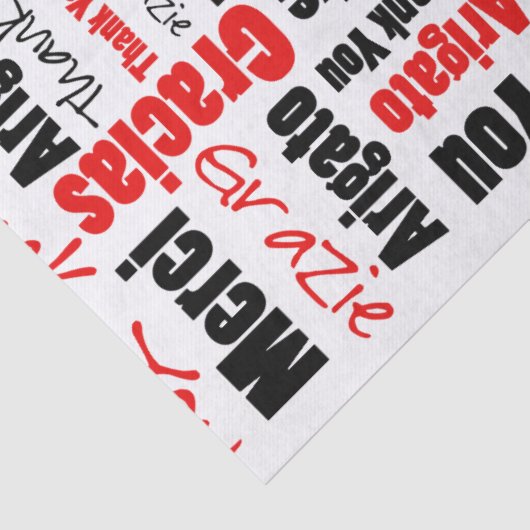 Rood en zwart BEDANKT Word Collage Tissuepapier (Detail)