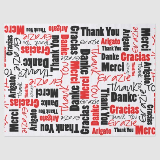 Rood en zwart BEDANKT Word Collage Tissuepapier (Voorkant)