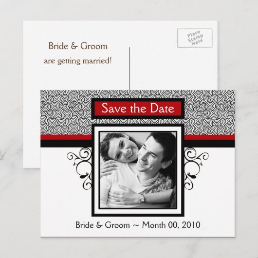 Rood en zwart Bewaar de datum Foto Briefkaarten (Voorkant / Achterkant)