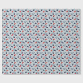 Rood en zwart, blauwe bladeren op blauw cadeaupapier (Vlak)