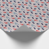 Rood en zwart, blauwe bladeren op roze cadeaupapier (Hoek)