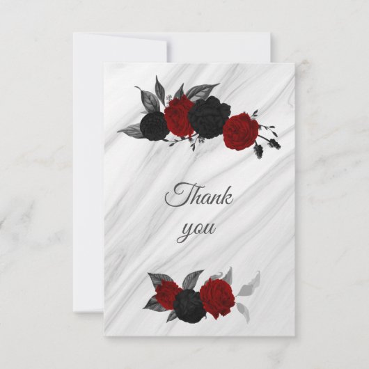 Rood en zwart botanisch marmer bedankkaart (Voorkant)