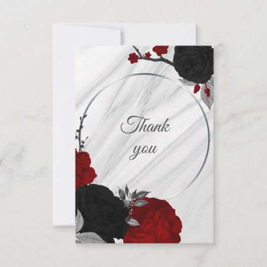 Rood en zwart botanisch marmer bedankkaart (Voorkant)