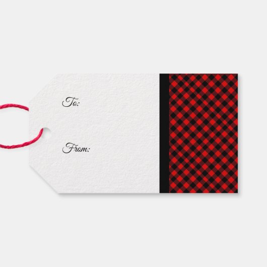 Rood en zwart Buffalo Check Kerstmis Cadeaulabel (Achterkant Horizontaal)