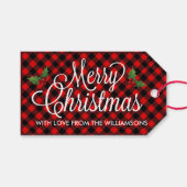 Rood en zwart Buffalo Check Kerstmis Cadeaulabel (Voorkant (Horizontaal))