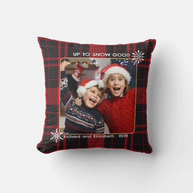Rood en zwart Buffalo Check Kerstsneeuw Kussen (Voorkant)
