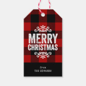 Rood en zwart Buffalo Check rustieke kerst Cadeaulabel (Voorkant)