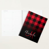 Rood en zwart Buffalo geruite Ombre monogram Planner (Display)