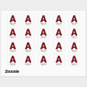 Rood en Zwart Buffalo Plaid A Monogram Vierkante Sticker (Vel)