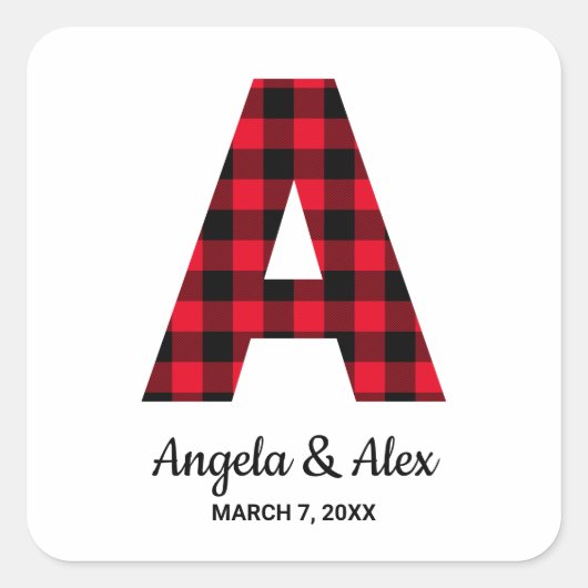 Rood en Zwart Buffalo Plaid A Monogram Vierkante Sticker (Voorkant)