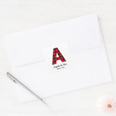 Rood en Zwart Buffalo Plaid A Monogram Vierkante Sticker (Envelop)
