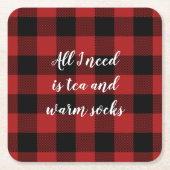 Rood en Zwart Buffalo Plaid Aangepast Gezegde Kartonnen Onderzetters (Voorkant)