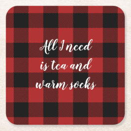 Rood en Zwart Buffalo Plaid Aangepast Gezegde Kartonnen Onderzetters