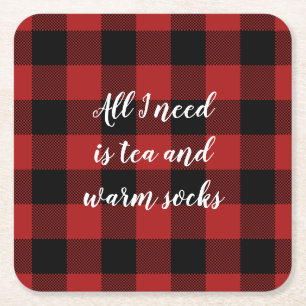 Rood en Zwart Buffalo Plaid Aangepast Gezegde Kartonnen Onderzetters
