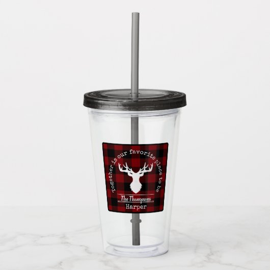 Rood en zwart Buffalo Plaid Familiefeest Acryl Drinkbeker (Voorkant)
