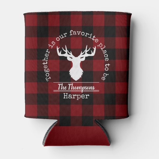 Rood en zwart Buffalo Plaid Familiefeest Blikjeskoeler (Voorkant)