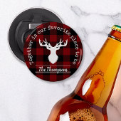 Rood en zwart Buffalo Plaid Familiefeest Button Flesopener