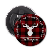 Rood en zwart Buffalo Plaid Familiefeest Button Flesopener (Voorkant)