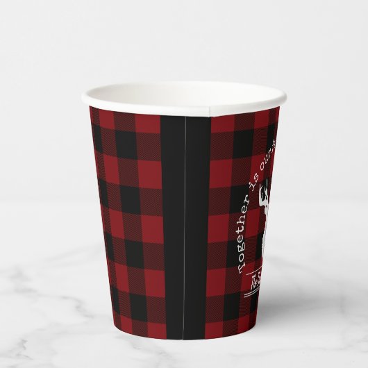 Rood en zwart Buffalo Plaid Familiefeest Papieren Bekers (Rechts)