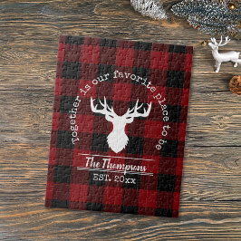 Rood en Zwart Buffalo Plaid Familienaam Legpuzzel