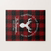 Rood en Zwart Buffalo Plaid Familienaam Legpuzzel (Horizontaal)