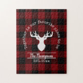 Rood en Zwart Buffalo Plaid Familienaam Legpuzzel (Verticaal)