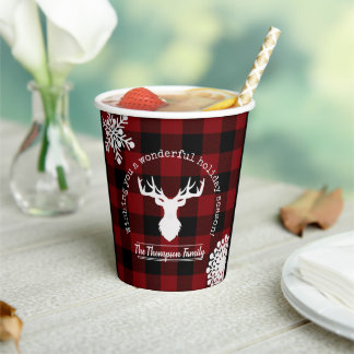 Rood en Zwart Buffalo Plaid Kerstmis Papieren Bekers