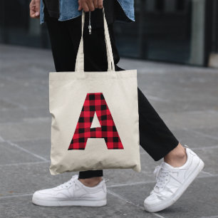 Rood en Zwart Buffalo Plaid Krachtige Letter A Mon Tote Bag