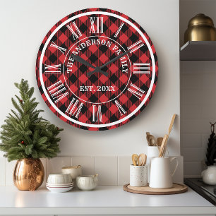 Rood en Zwart Buffalo Plaid Landelijke Romeinse Ci Grote Klok